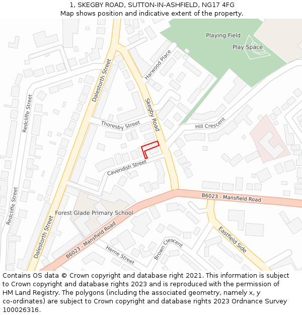 1, SKEGBY ROAD, SUTTON-IN-ASHFIELD, NG17 4FG: Location map and indicative extent of plot