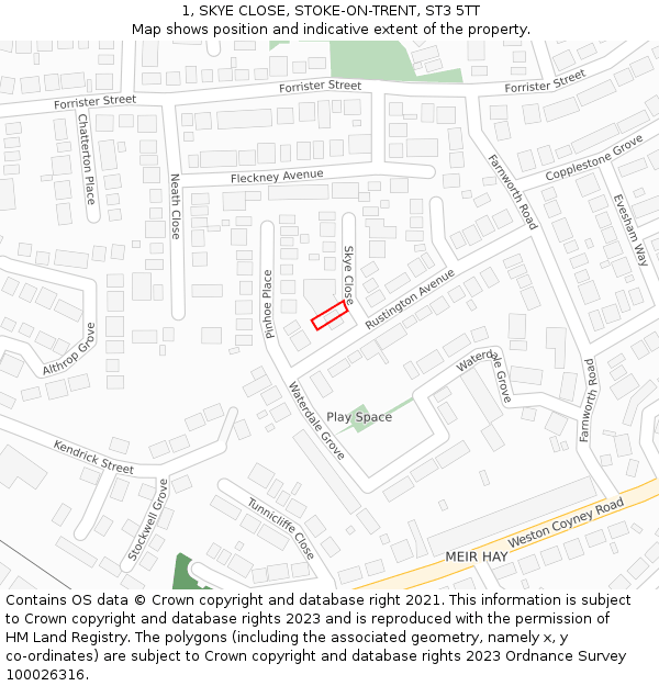 1, SKYE CLOSE, STOKE-ON-TRENT, ST3 5TT: Location map and indicative extent of plot