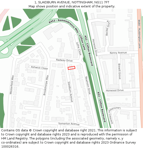 1, SLAIDBURN AVENUE, NOTTINGHAM, NG11 7FT: Location map and indicative extent of plot