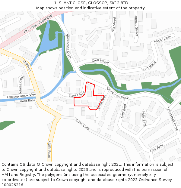 1, SLANT CLOSE, GLOSSOP, SK13 8TD: Location map and indicative extent of plot