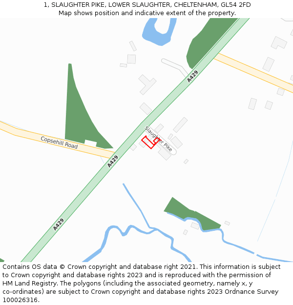 1, SLAUGHTER PIKE, LOWER SLAUGHTER, CHELTENHAM, GL54 2FD: Location map and indicative extent of plot
