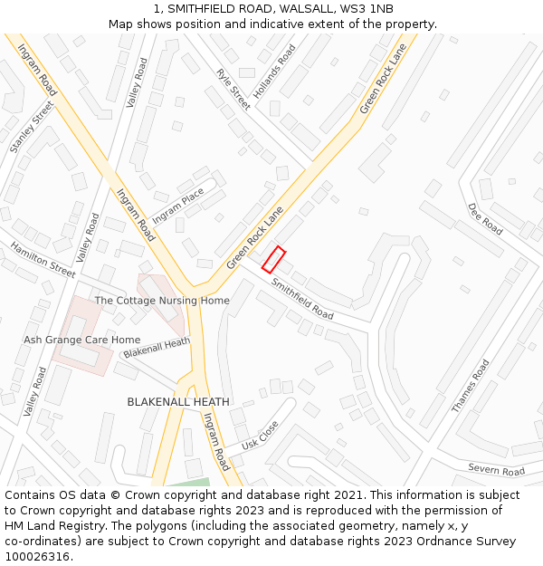 1, SMITHFIELD ROAD, WALSALL, WS3 1NB: Location map and indicative extent of plot