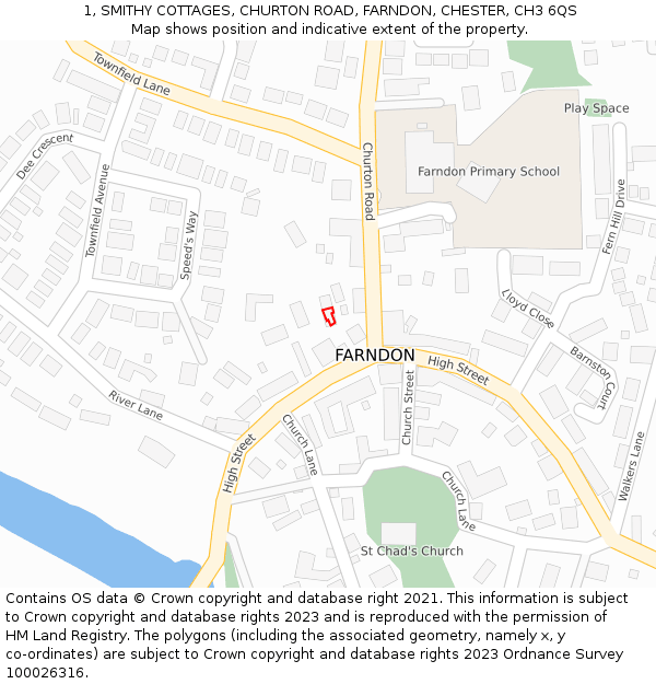 1, SMITHY COTTAGES, CHURTON ROAD, FARNDON, CHESTER, CH3 6QS: Location map and indicative extent of plot