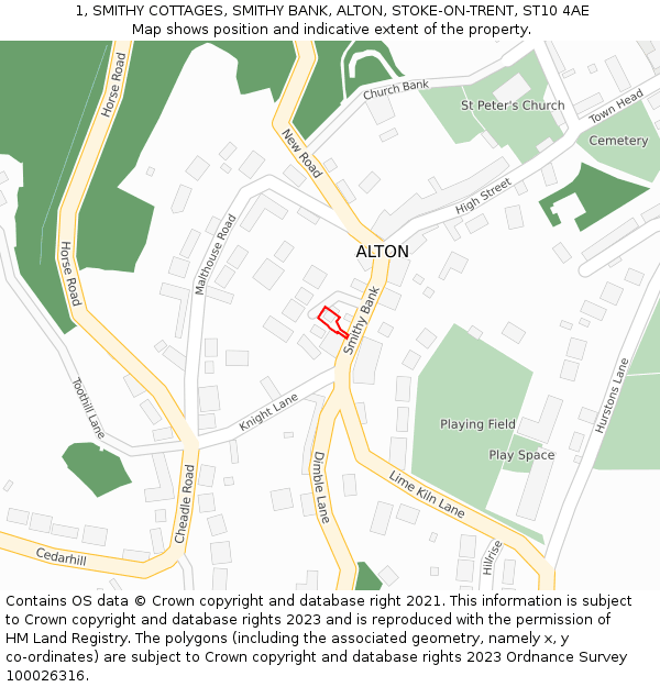 1, SMITHY COTTAGES, SMITHY BANK, ALTON, STOKE-ON-TRENT, ST10 4AE: Location map and indicative extent of plot