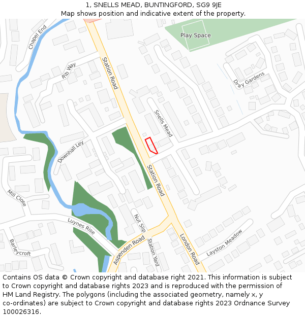 1, SNELLS MEAD, BUNTINGFORD, SG9 9JE: Location map and indicative extent of plot