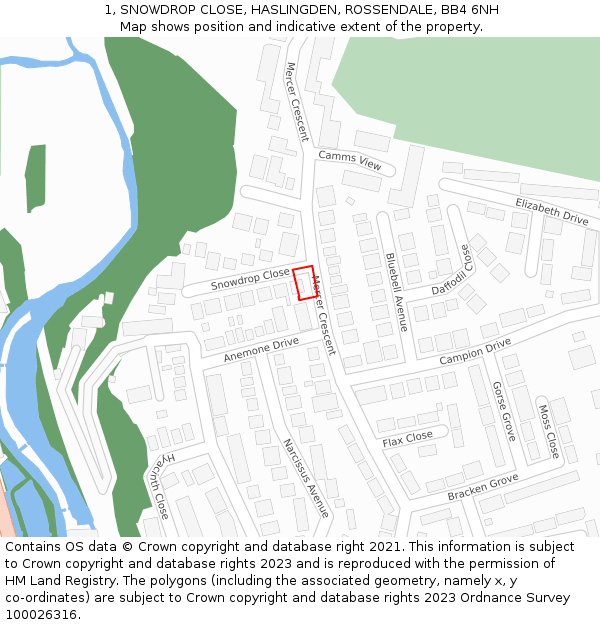 1, SNOWDROP CLOSE, HASLINGDEN, ROSSENDALE, BB4 6NH: Location map and indicative extent of plot