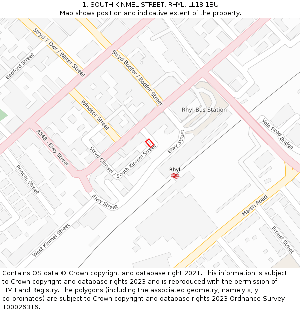 1, SOUTH KINMEL STREET, RHYL, LL18 1BU: Location map and indicative extent of plot