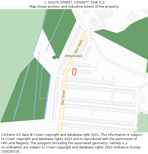 1, SOUTH STREET, CONSETT, DH8 7LZ: Location map and indicative extent of plot