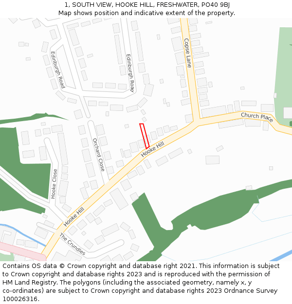 1, SOUTH VIEW, HOOKE HILL, FRESHWATER, PO40 9BJ: Location map and indicative extent of plot