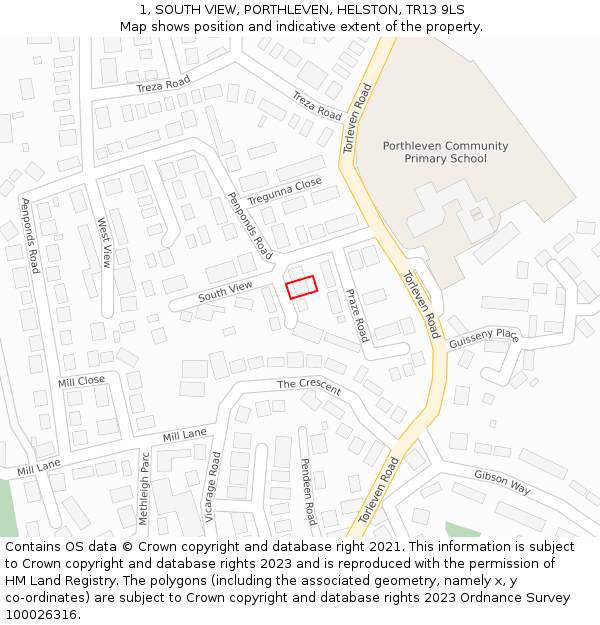 1, SOUTH VIEW, PORTHLEVEN, HELSTON, TR13 9LS: Location map and indicative extent of plot