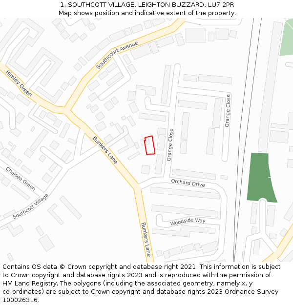 1, SOUTHCOTT VILLAGE, LEIGHTON BUZZARD, LU7 2PR: Location map and indicative extent of plot