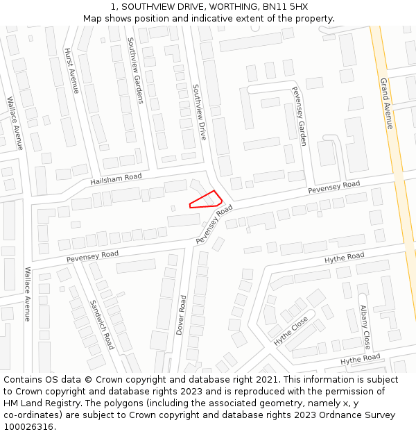 1, SOUTHVIEW DRIVE, WORTHING, BN11 5HX: Location map and indicative extent of plot