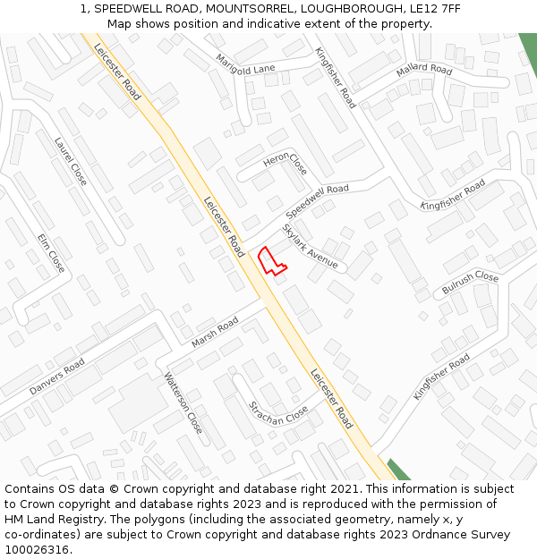 1, SPEEDWELL ROAD, MOUNTSORREL, LOUGHBOROUGH, LE12 7FF: Location map and indicative extent of plot