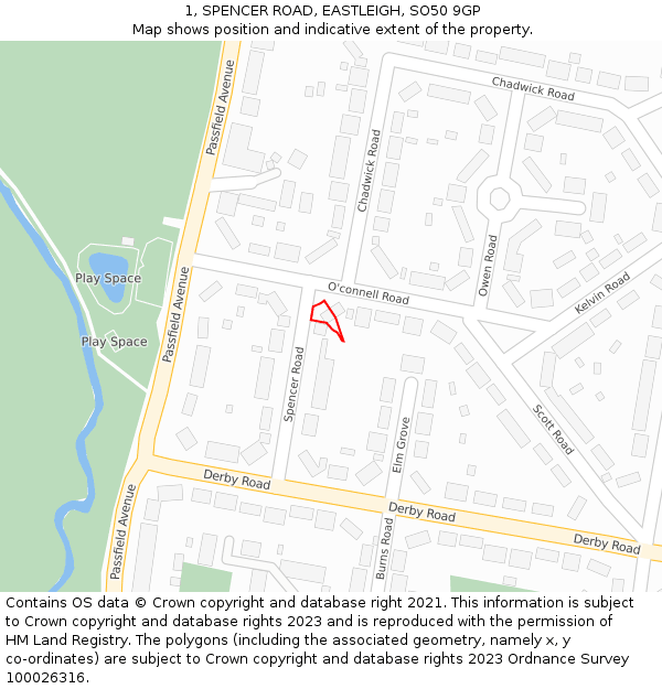 1, SPENCER ROAD, EASTLEIGH, SO50 9GP: Location map and indicative extent of plot