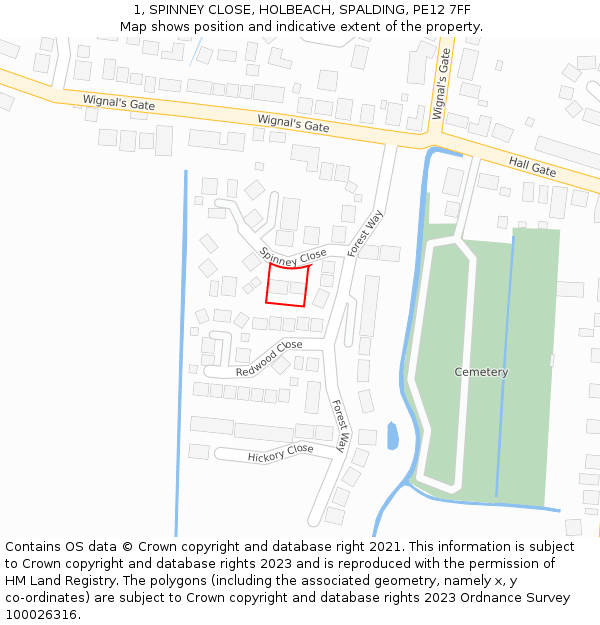 1, SPINNEY CLOSE, HOLBEACH, SPALDING, PE12 7FF: Location map and indicative extent of plot