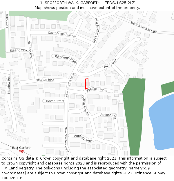 1, SPOFFORTH WALK, GARFORTH, LEEDS, LS25 2LZ: Location map and indicative extent of plot