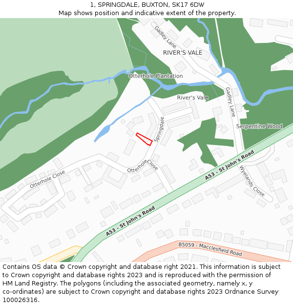 1, SPRINGDALE, BUXTON, SK17 6DW: Location map and indicative extent of plot