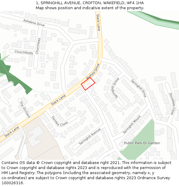 1, SPRINGHILL AVENUE, CROFTON, WAKEFIELD, WF4 1HA: Location map and indicative extent of plot