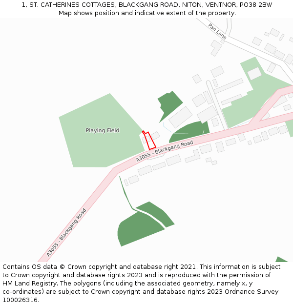 1, ST. CATHERINES COTTAGES, BLACKGANG ROAD, NITON, VENTNOR, PO38 2BW: Location map and indicative extent of plot