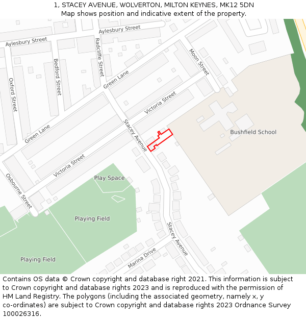 1, STACEY AVENUE, WOLVERTON, MILTON KEYNES, MK12 5DN: Location map and indicative extent of plot