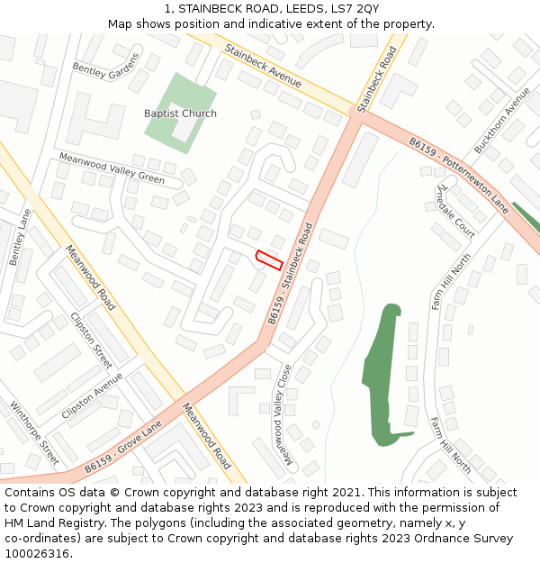 1, STAINBECK ROAD, LEEDS, LS7 2QY: Location map and indicative extent of plot