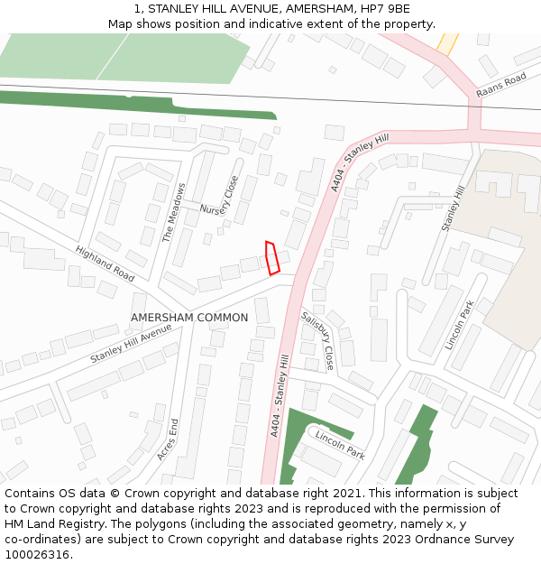 1, STANLEY HILL AVENUE, AMERSHAM, HP7 9BE: Location map and indicative extent of plot