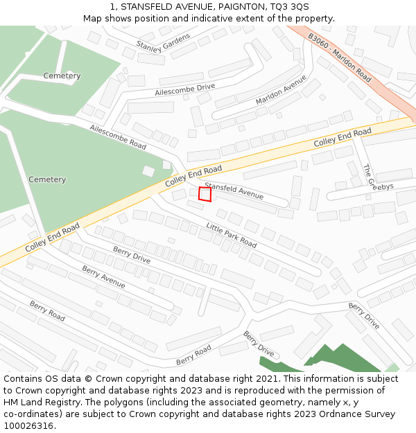 1, STANSFELD AVENUE, PAIGNTON, TQ3 3QS: Location map and indicative extent of plot