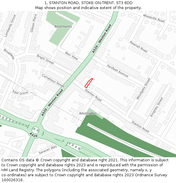 1, STANTON ROAD, STOKE-ON-TRENT, ST3 6DD: Location map and indicative extent of plot