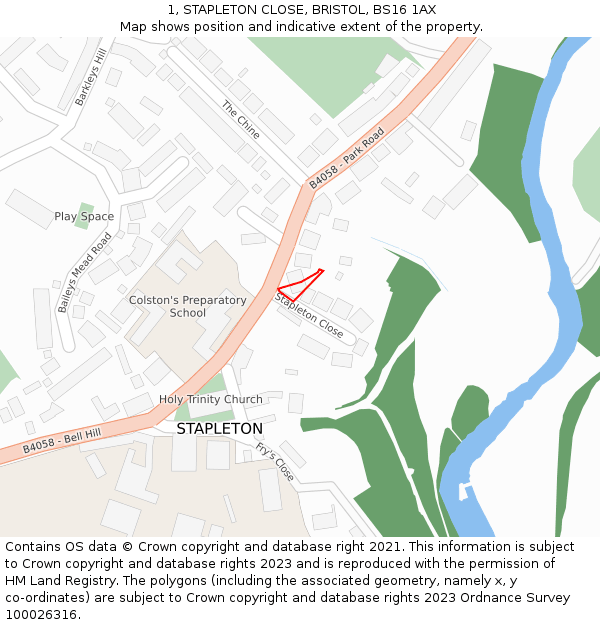 1, STAPLETON CLOSE, BRISTOL, BS16 1AX: Location map and indicative extent of plot