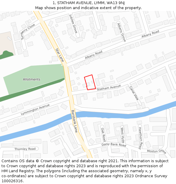 1, STATHAM AVENUE, LYMM, WA13 9NJ: Location map and indicative extent of plot