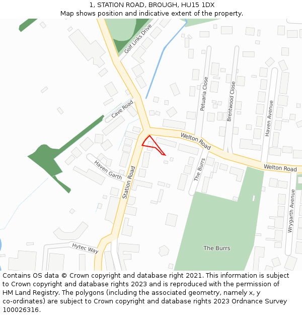 1, STATION ROAD, BROUGH, HU15 1DX: Location map and indicative extent of plot