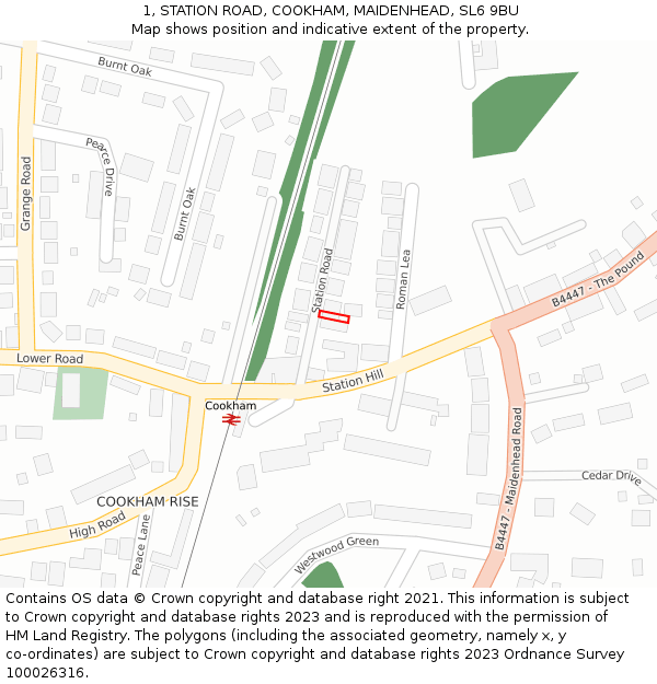 1, STATION ROAD, COOKHAM, MAIDENHEAD, SL6 9BU: Location map and indicative extent of plot