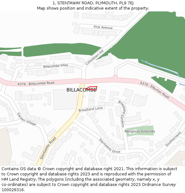 1, STENTAWAY ROAD, PLYMOUTH, PL9 7EJ: Location map and indicative extent of plot