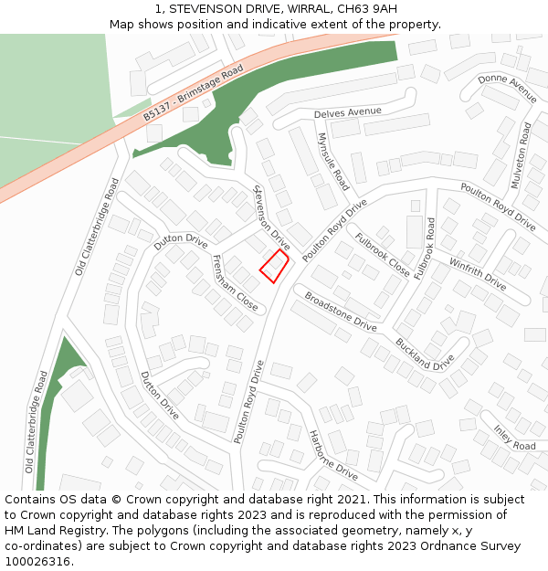 1, STEVENSON DRIVE, WIRRAL, CH63 9AH: Location map and indicative extent of plot