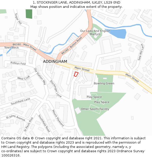 1, STOCKINGER LANE, ADDINGHAM, ILKLEY, LS29 0ND: Location map and indicative extent of plot