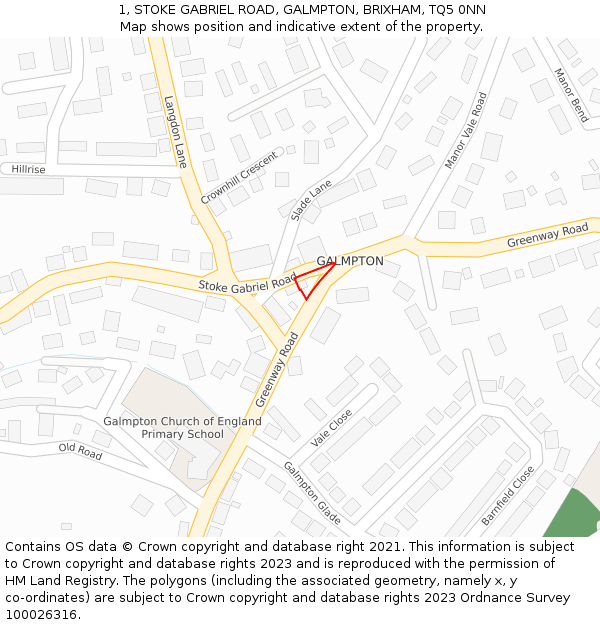 1, STOKE GABRIEL ROAD, GALMPTON, BRIXHAM, TQ5 0NN: Location map and indicative extent of plot