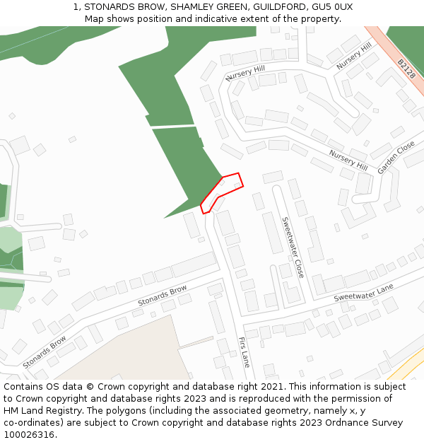 1, STONARDS BROW, SHAMLEY GREEN, GUILDFORD, GU5 0UX: Location map and indicative extent of plot