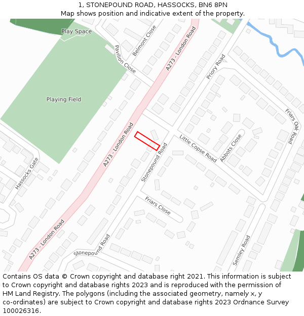 1, STONEPOUND ROAD, HASSOCKS, BN6 8PN: Location map and indicative extent of plot