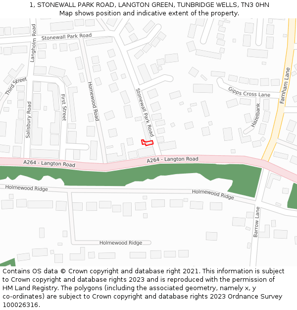 1, STONEWALL PARK ROAD, LANGTON GREEN, TUNBRIDGE WELLS, TN3 0HN: Location map and indicative extent of plot