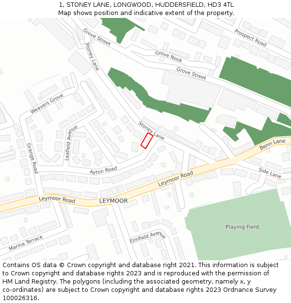 1, STONEY LANE, LONGWOOD, HUDDERSFIELD, HD3 4TL: Location map and indicative extent of plot