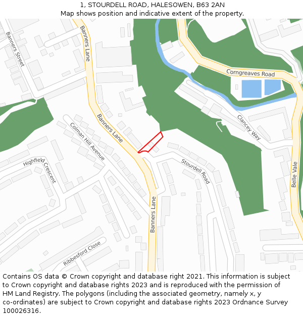 1, STOURDELL ROAD, HALESOWEN, B63 2AN: Location map and indicative extent of plot