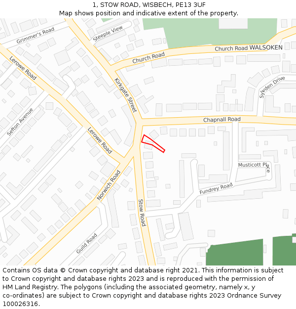 1, STOW ROAD, WISBECH, PE13 3UF: Location map and indicative extent of plot