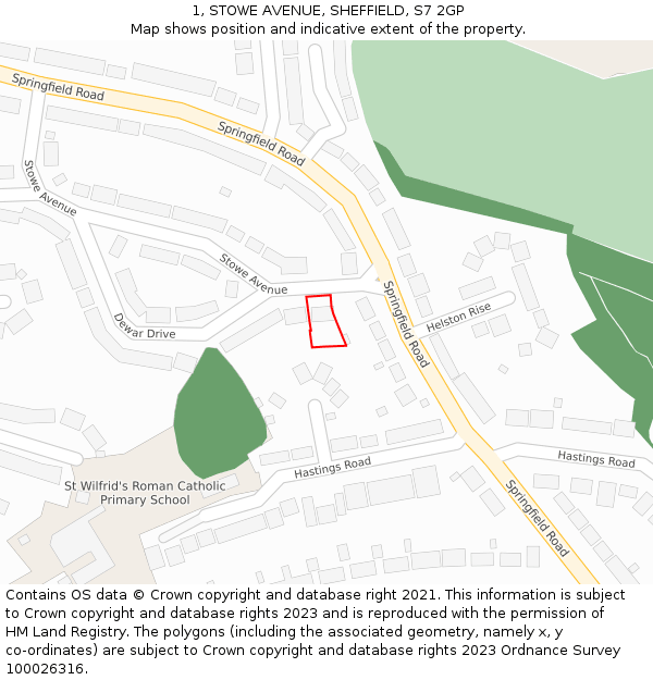 1, STOWE AVENUE, SHEFFIELD, S7 2GP: Location map and indicative extent of plot