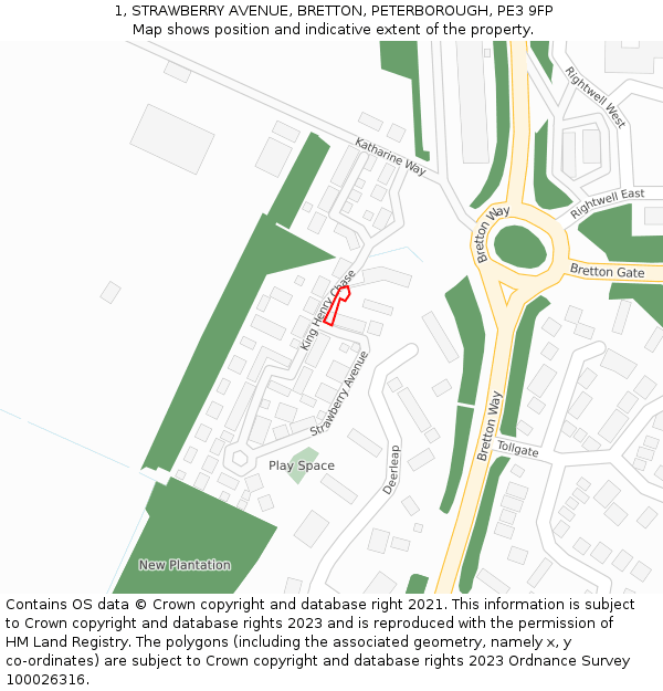 1, STRAWBERRY AVENUE, BRETTON, PETERBOROUGH, PE3 9FP: Location map and indicative extent of plot