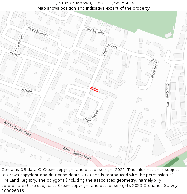 1, STRYD Y MASWR, LLANELLI, SA15 4DX: Location map and indicative extent of plot