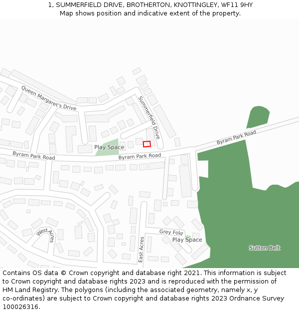 1, SUMMERFIELD DRIVE, BROTHERTON, KNOTTINGLEY, WF11 9HY: Location map and indicative extent of plot