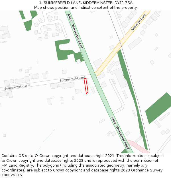 1, SUMMERFIELD LANE, KIDDERMINSTER, DY11 7SA: Location map and indicative extent of plot