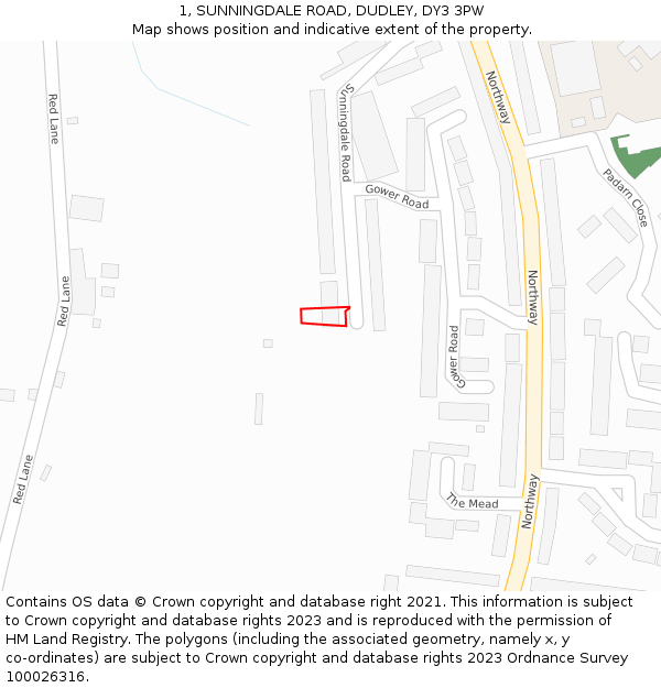 1, SUNNINGDALE ROAD, DUDLEY, DY3 3PW: Location map and indicative extent of plot