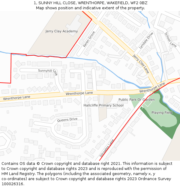 1, SUNNY HILL CLOSE, WRENTHORPE, WAKEFIELD, WF2 0BZ: Location map and indicative extent of plot