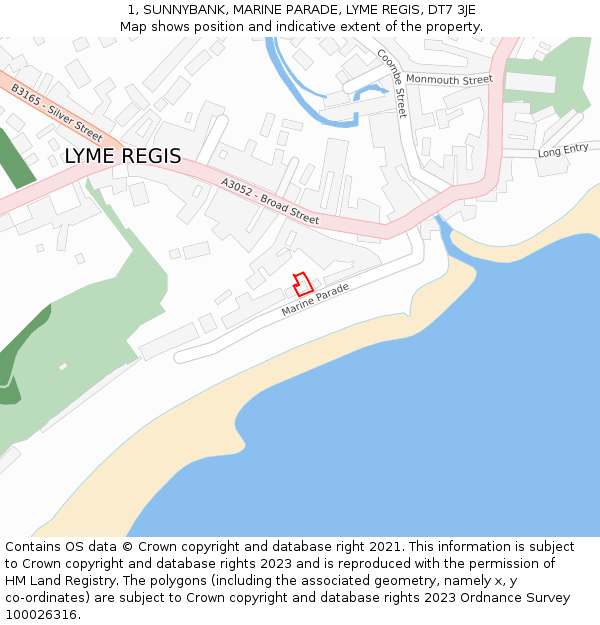 1, SUNNYBANK, MARINE PARADE, LYME REGIS, DT7 3JE: Location map and indicative extent of plot